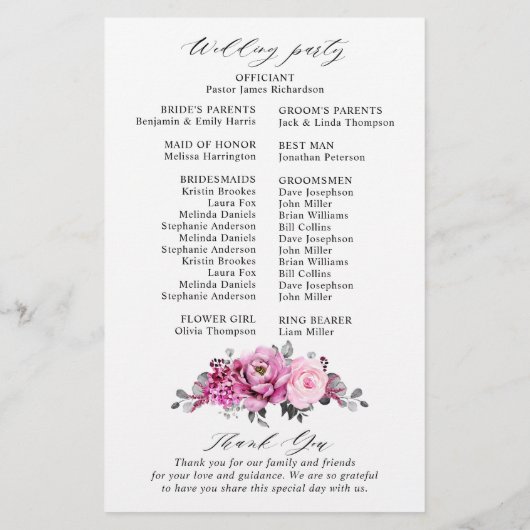 Snoep Pink White Silver Floral Wedding Programme (Achterkant)