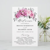 Snoep Pink White Silver Floral Wedding Programme (Staand voorkant)