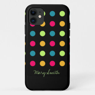 Snoep Polka Dot Aangepaste naam Blauw iPhone 11 Hoesje