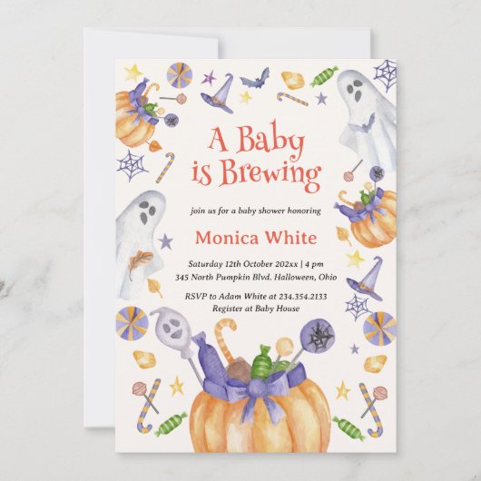 Snoep Pompoen Geesten Halloween Baby Brewing Showe Kaart (Voorkant)