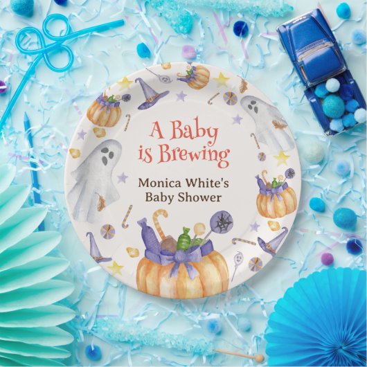Snoep Pompoen Geesten Halloween Baby Brewing Showe Papieren Bordje (Feest)