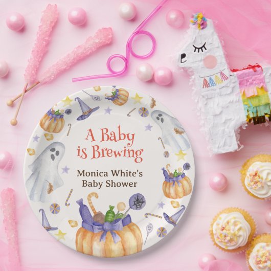 Snoep Pompoen Geesten Halloween Baby Brewing Showe Papieren Bordje (Feest)