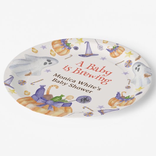 Snoep Pompoen Geesten Halloween Baby Brewing Showe Papieren Bordje (Gekanteld)