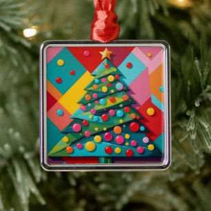 Snoep Pop Art Geometrisch ontwerp van een kerstboo Metalen Ornament