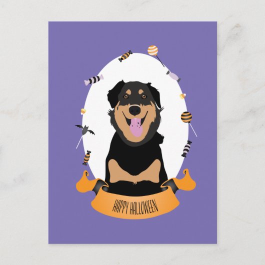Snoep Portret Rottweiler Dog Paars Sinaasappel Briefkaart (Voorkant)