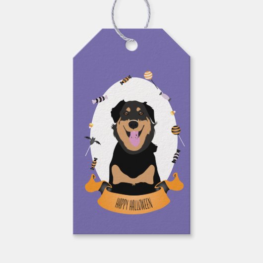 Snoep Portret Rottweiler Dog Paars Sinaasappel Cadeaulabel (Voorkant)