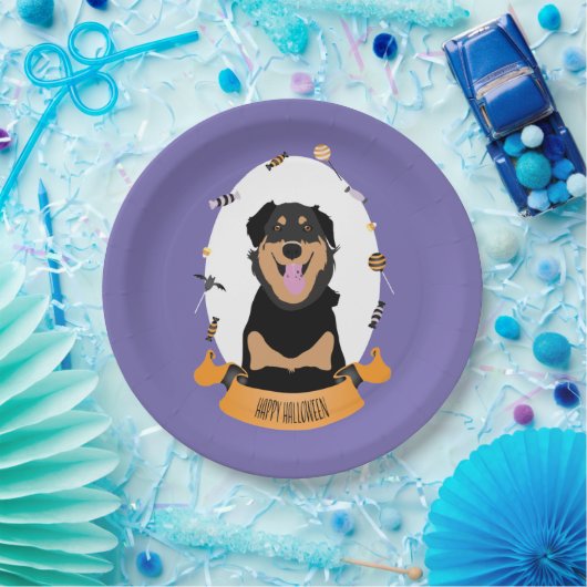 Snoep Portret Rottweiler Dog Paars Sinaasappel Papieren Bordje (Feest)