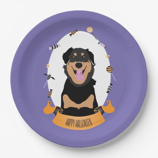 Snoep Portret Rottweiler Dog Paars Sinaasappel Papieren Bordje (Voorkant)
