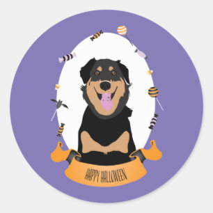 Snoep Portret Rottweiler Dog Paars Sinaasappel Ronde Sticker