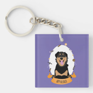 Snoep Portret Rottweiler Dog Paars Sinaasappel Sleutelhanger