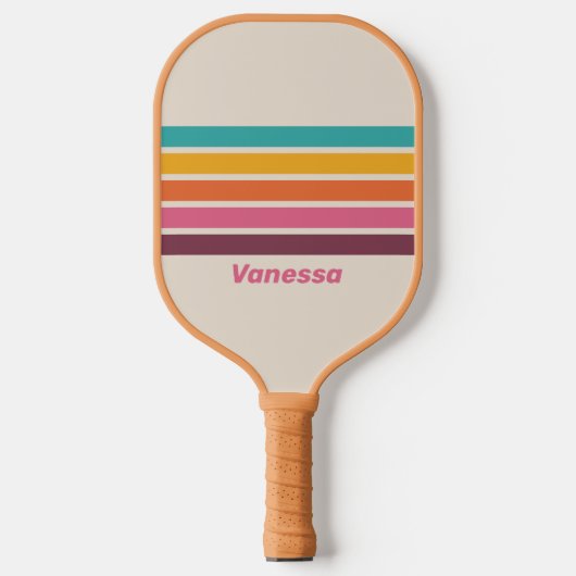  Snoep Rainbow Across Striping met naam Pickleball Paddle (Voorkant)