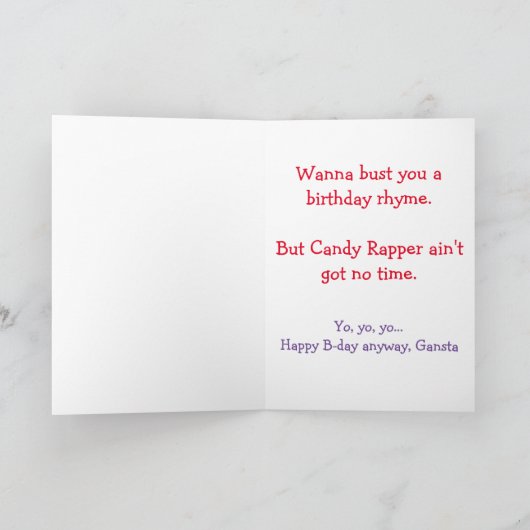Snoep Rapper verjaardagskaart Bedankkaart (Binnen)