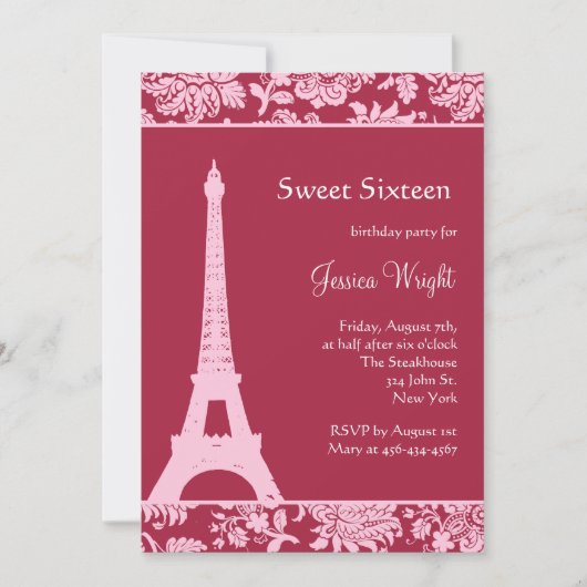 Snoep Red in Paris Birthday Invitation Kaart (Voorkant)