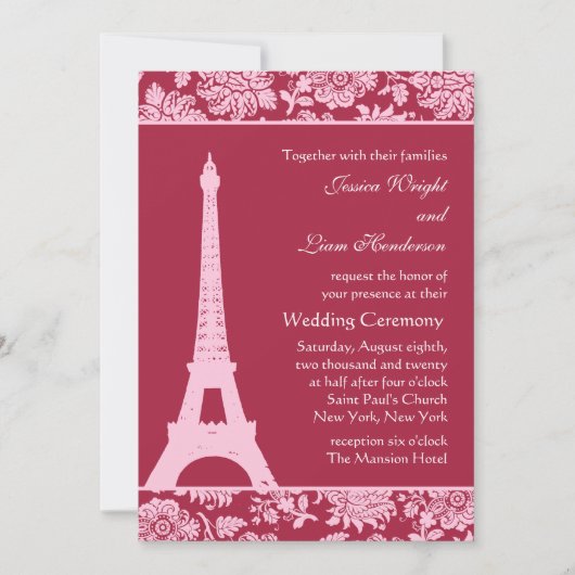 Snoep Red in Paris Wedding Invitation Kaart (Voorkant)