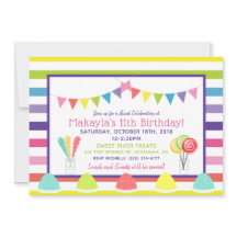 Snoep regenboogstripe Birthday Party Invitation