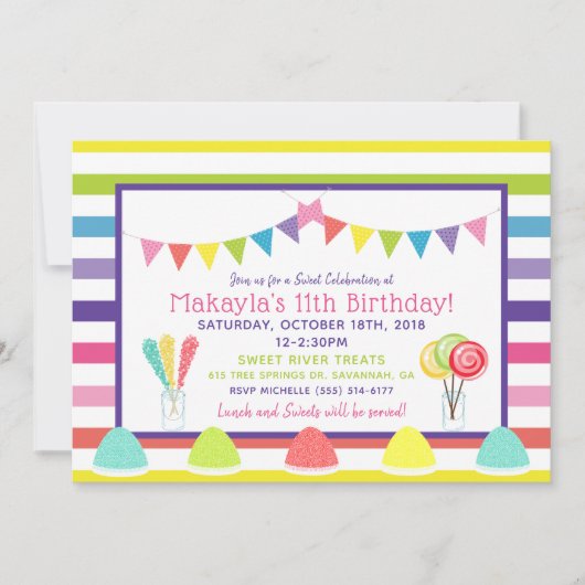 Snoep regenboogstripe Birthday Party Invitation Kaart (Voorkant)