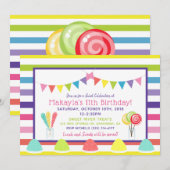 Snoep regenboogstripe Birthday Party Invitation Kaart (Voorkant / Achterkant)