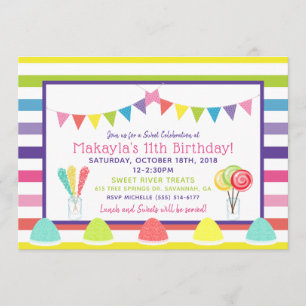 Snoep regenboogstripe Birthday Party Invitation Kaart