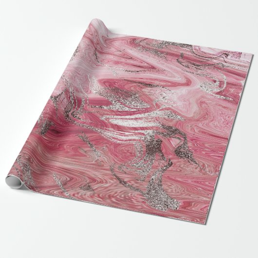 Snoep Roos Zilveren borstel Molten Marble Shiny Gl Cadeaupapier (Uitgerold)