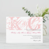 Snoep roze antiek grunge monogram bruiloft kaart (Staand voorkant)
