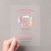 Snoep Roze Een zoet Baby shower is onderweg Acryl Uitnodigingen (Insitu (Draagbaar))