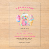 Snoep Roze Een zoet Baby shower is onderweg Acryl Uitnodigingen (Voorkant)