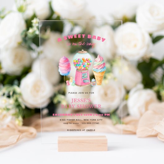 Snoep Roze Een zoet Baby shower is onderweg Acryl Uitnodigingen