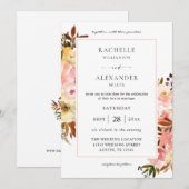 Snoep Roze en Gele Floral 2 bruiloft Kaart (Voorkant / Achterkant)