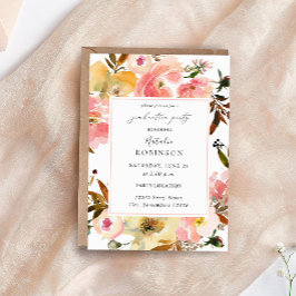 Snoep Roze en Gele Floral Graduy Party Kaart