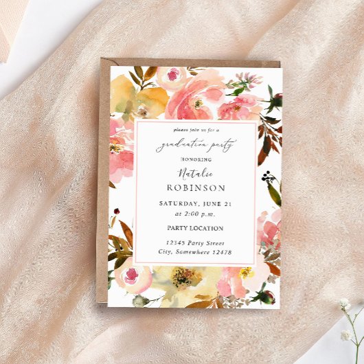 Snoep Roze en Gele Floral Graduy Party Kaart