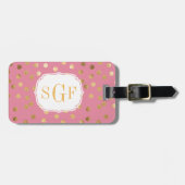 Snoep Roze en Gold Glitter City Stippen Monogram Bagagelabel (Voorkant horizontaal)