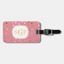 Snoep Roze en Gold Glitter City Stippen Monogram Bagagelabel