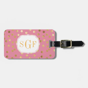 Snoep Roze en Gold Glitter City Stippen Monogram Bagagelabel