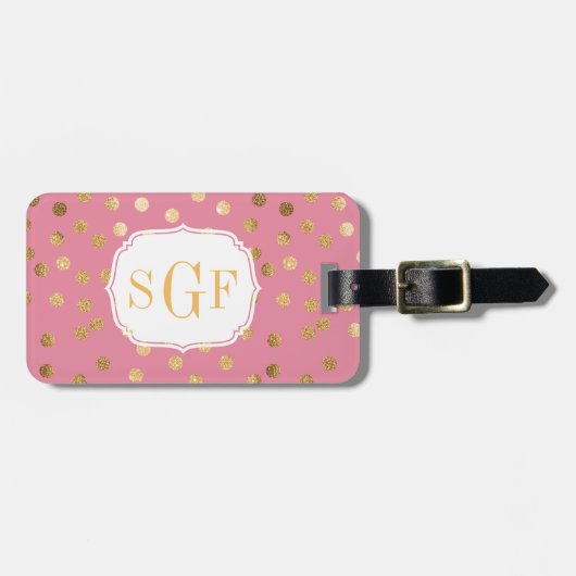 Snoep Roze en Gold Glitter City Stippen Monogram Bagagelabel (Voorkant horizontaal)