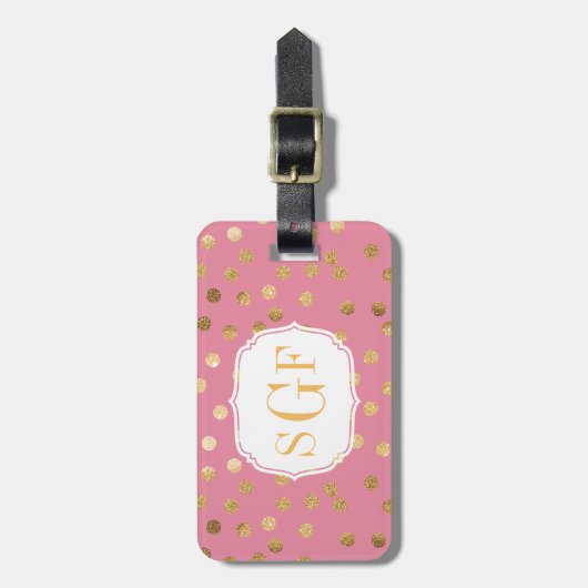 Snoep Roze en Gold Glitter City Stippen Monogram Bagagelabel (Voorkant verticaal)