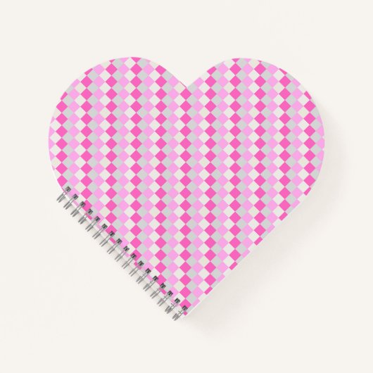 Snoep Roze en Witte Check Pattern Heart Shape Notitieboek (Voorkant)