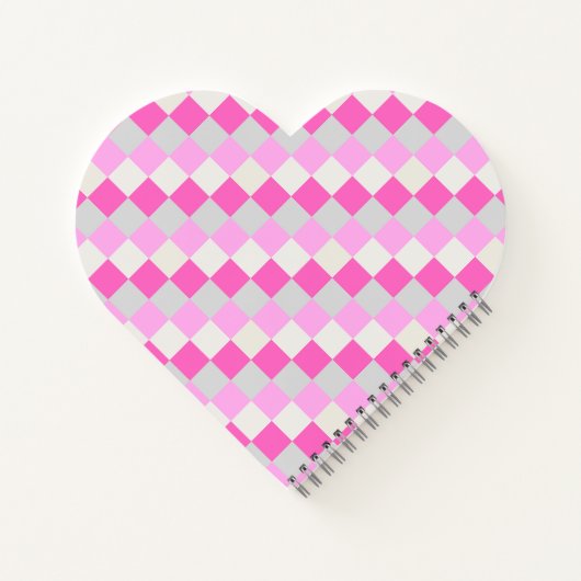 Snoep Roze en Witte Check Pattern Heart Shape Notitieboek (Achterkant)