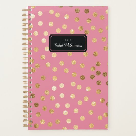 Snoep Roze Gold Glitter Stippen Jaar en naambord Planner (Voorkant)