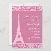 Snoep Roze in Paris Birthday Invitation Kaart (Voorkant)