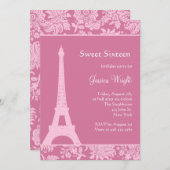 Snoep Roze in Paris Birthday Invitation Kaart (Voorkant / Achterkant)