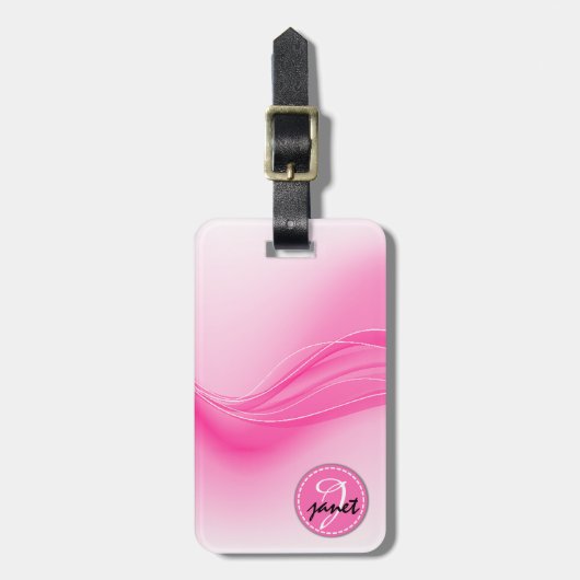 Snoep Roze Matige Golven Monogram Bagagelabel (Voorkant verticaal)