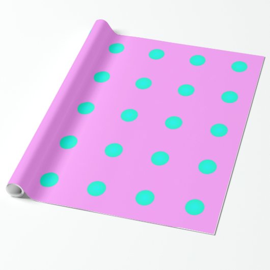  Snoep Roze met Aqua-Stippen >Papier voor onmiddel Cadeaupapier (Uitgerold)