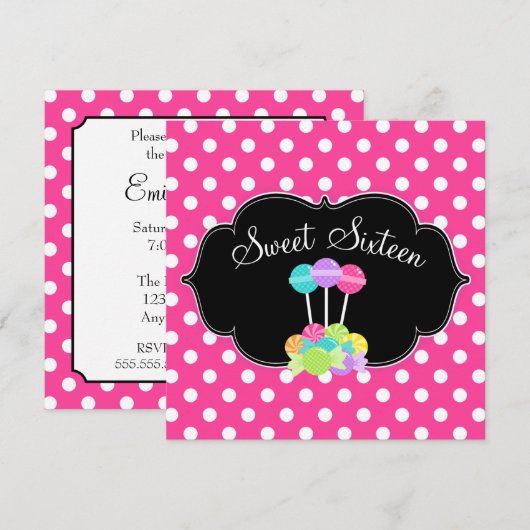Snoep Roze poka Dot Sweet 16 Birthday Kaart (Voorkant / Achterkant)