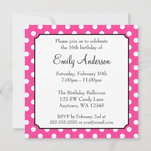 Snoep Roze poka Dot Sweet 16 Birthday Kaart (Achterkant)