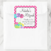 Snoep Roze Polka Dot Bat Mitzvah Vierkante Sticker (Tas)