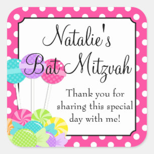 Snoep Roze Polka Dot Bat Mitzvah Vierkante Sticker
