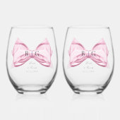 Snoep Roze Satin Bow Stemloos Wijnglas Wijnglas Zonder Voet (Voorkant)