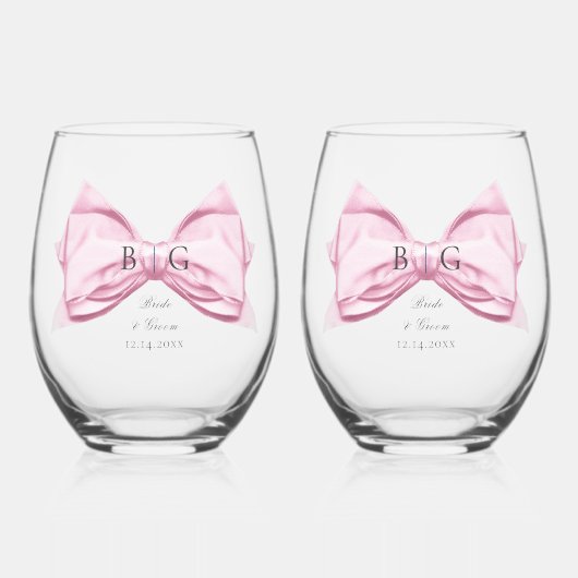 Snoep Roze Satin Bow Stemloos Wijnglas Wijnglas Zonder Voet (Voorkant)