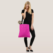 Snoep roze witte vierkant pokadots tote bag (Op model)
