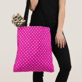 Snoep roze witte vierkant pokadots tote bag (Dichtbij)